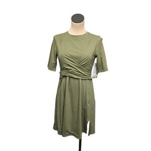 Lululemon Dress Womens 4 Bronze Green Cotton Wrap-Front T-Shirt Tie Waist NWT‎